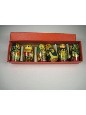 Vintage Matryoshka Nesting Doll Christmas Ornaments Box Set 6 Wooden Hand Paint